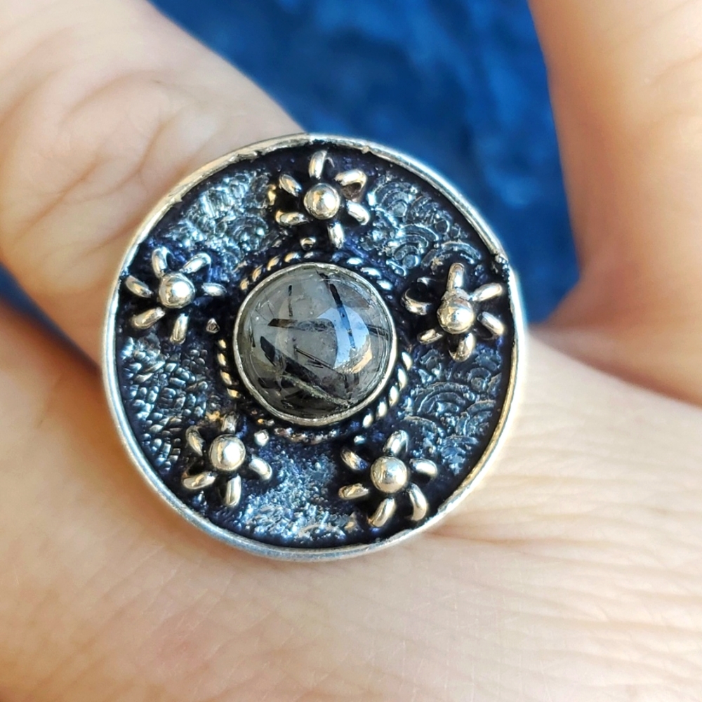 New Black Rutile 925 Silver Ring.